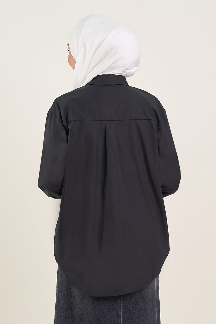 Lola Bow Embellished Cotton Shirt Black