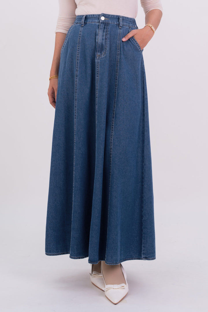 Mila Denim A-Line Skirt Blue