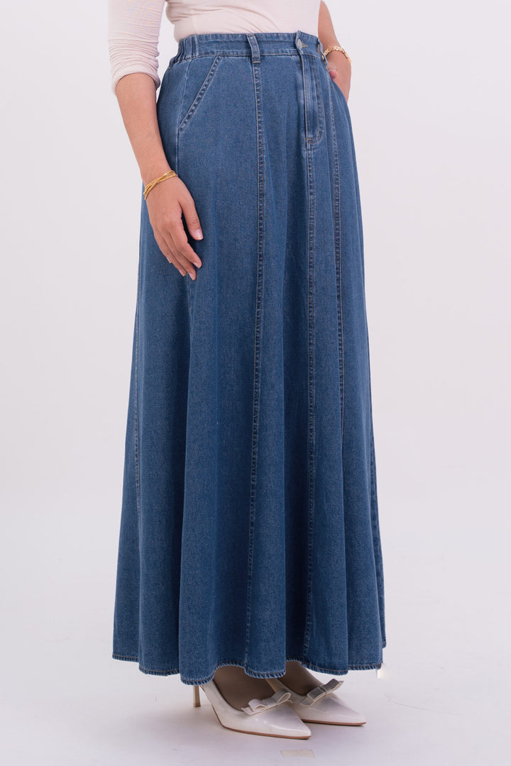Mila Denim A-Line Skirt Blue