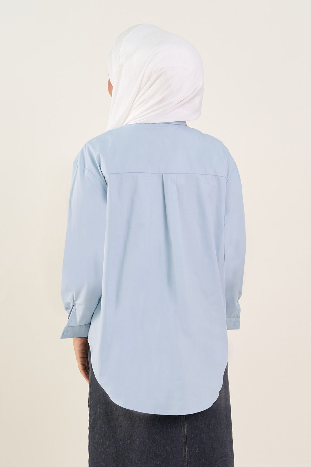 Lola Bow Embellished Cotton Shirt Light Blue