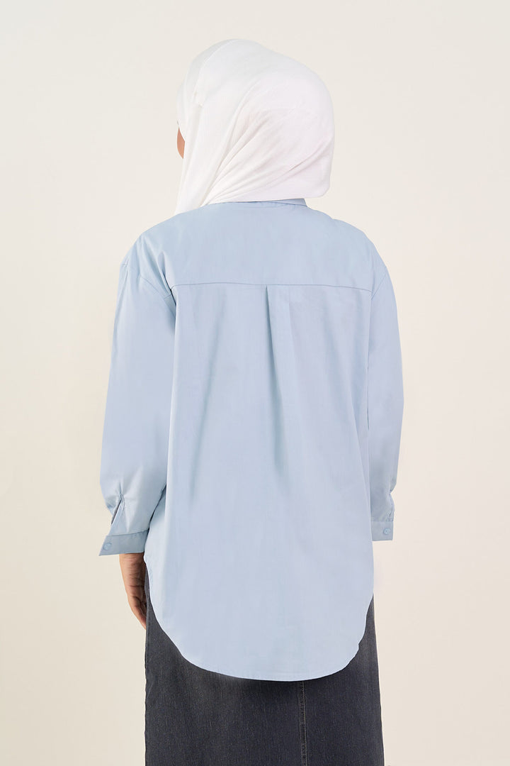 Lola Bow Embellished Cotton Shirt Light Blue