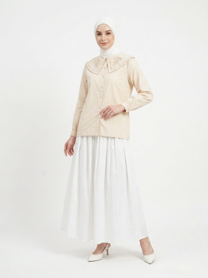 Twila Pilgrim Collar Cotton Blend Blouse