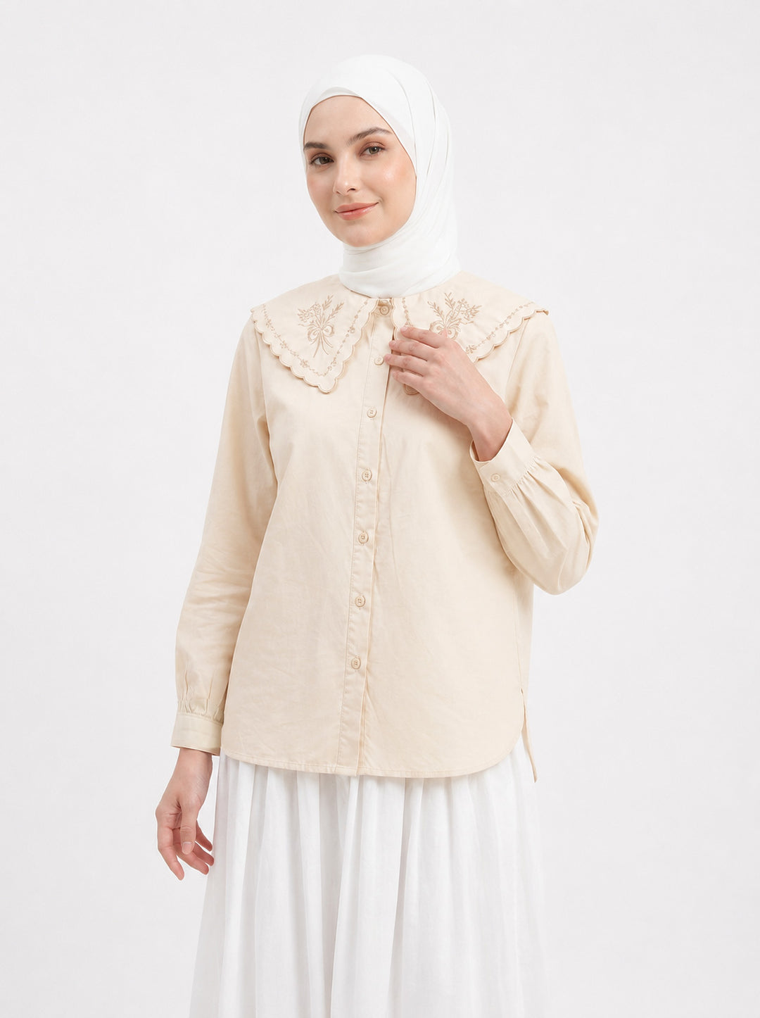 Twila Pilgrim Collar Cotton Blend Blouse