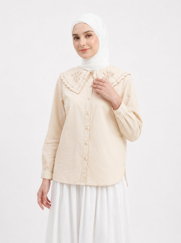 Twila Pilgrim Collar Cotton Blend Blouse