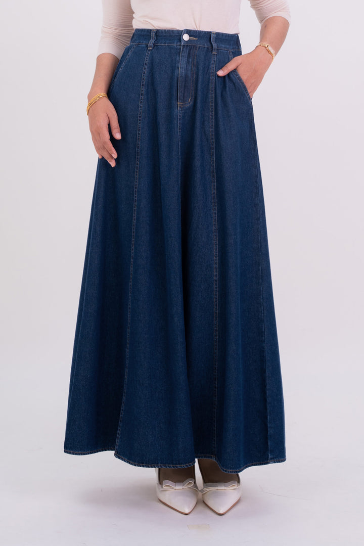Mila Denim A-Line Skirt Dark Blue