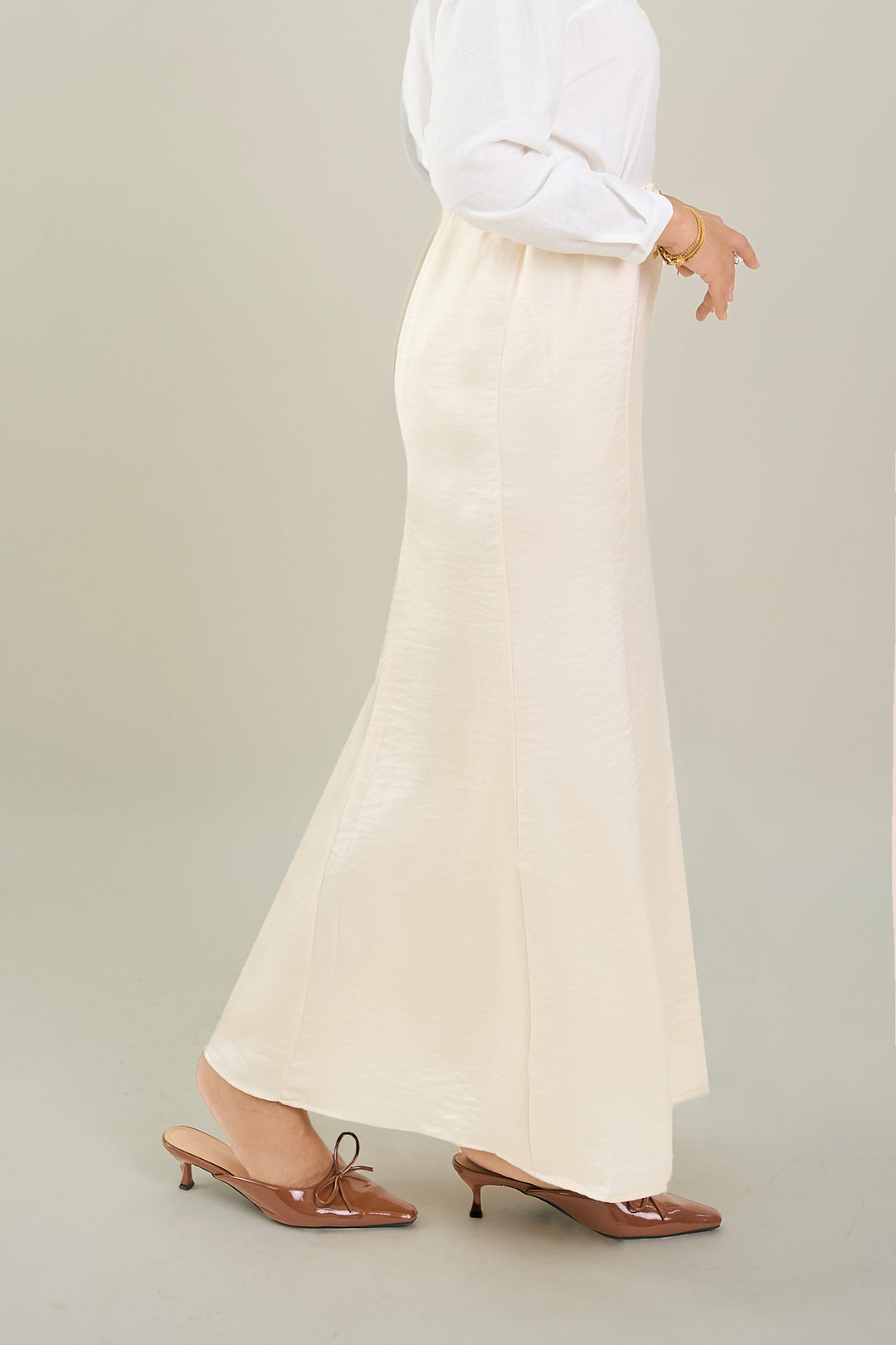 Grace Satin Mermaid Skirt Beige