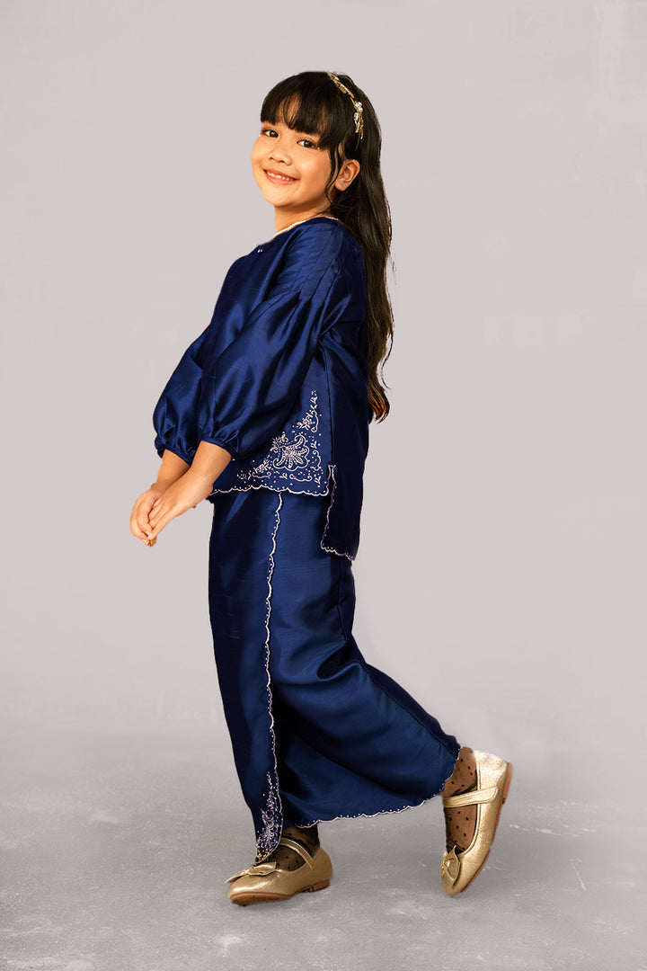 Evelyn Kids Kurung with Embroidery in Royal Blue