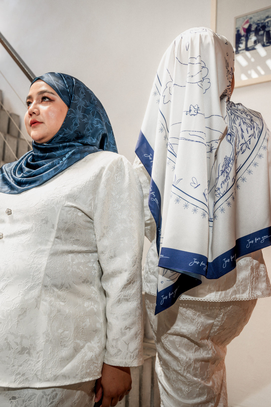 Khadeeja Satin Printed Square Navy
