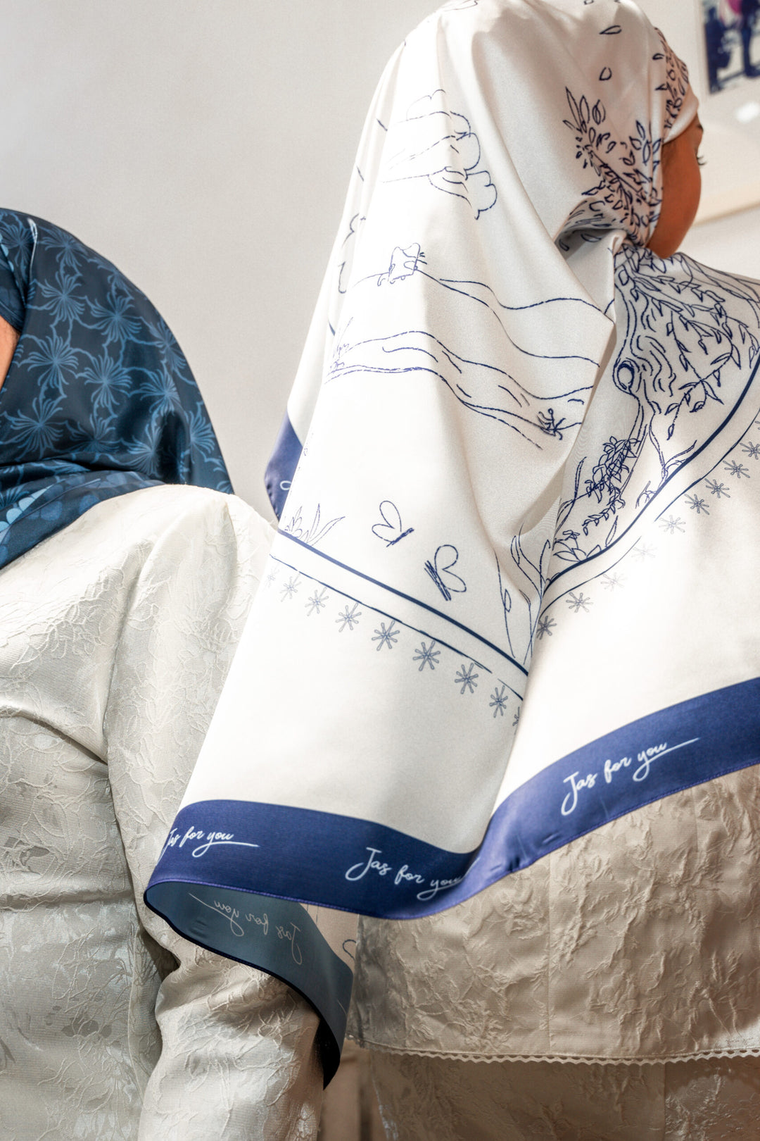 Khadeeja Satin Printed Square Navy