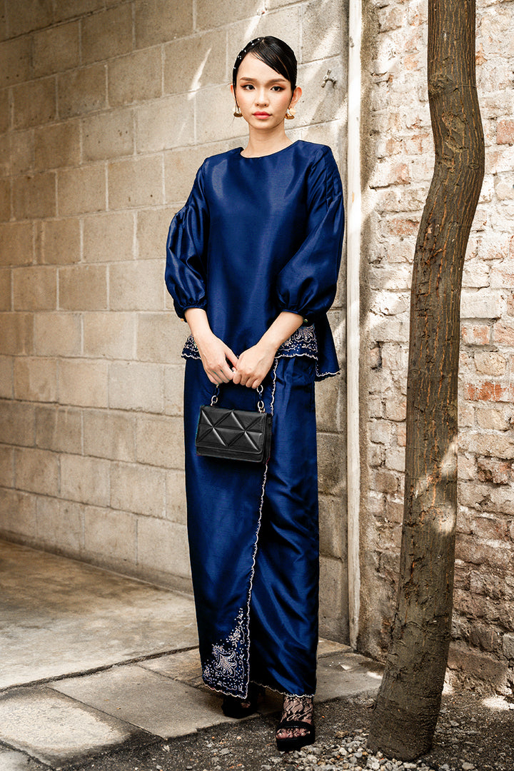 Evelyn Kurung with Embroidery in Royal Blue