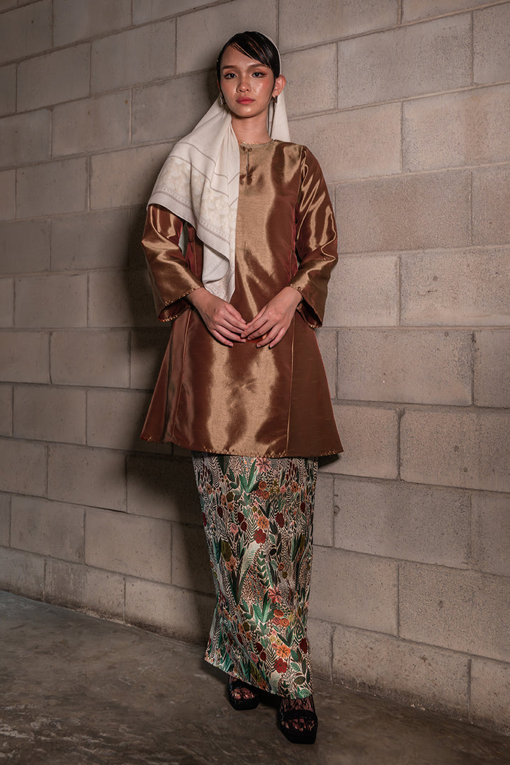 Nour Shantung Kurung in Rich Brown