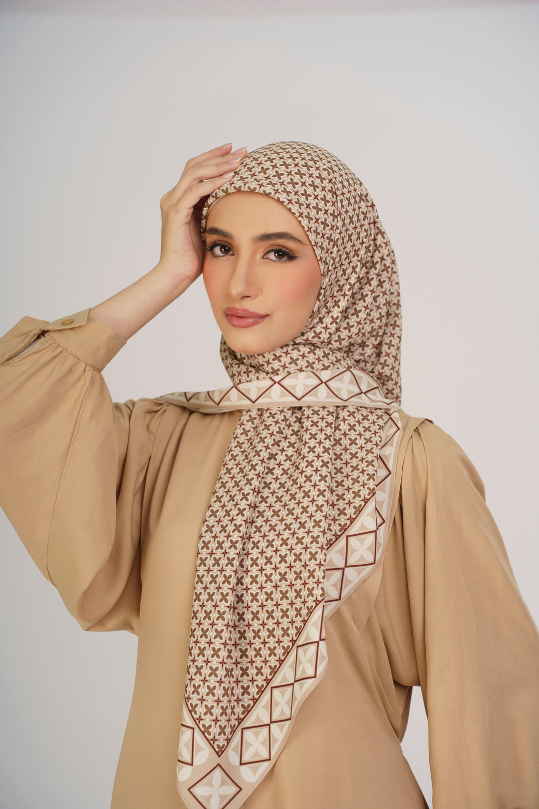 Indira Chiffon Printed Square Brown
