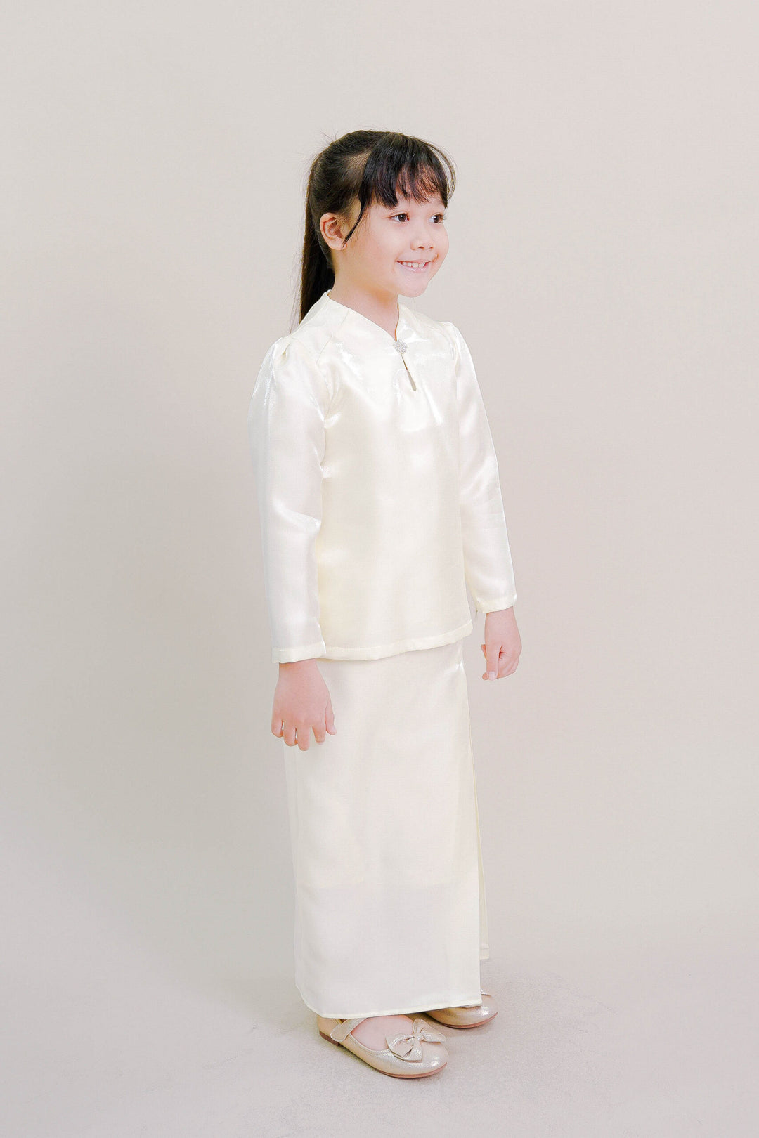Kalea Kids Shimmer Kurung in Soft Yellow
