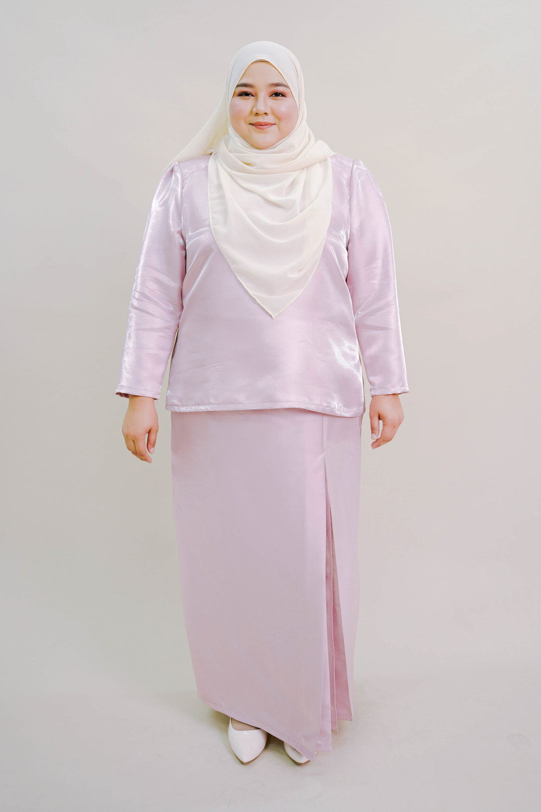 Kalea Plus Size Shimmer Kurung in Ash Pink