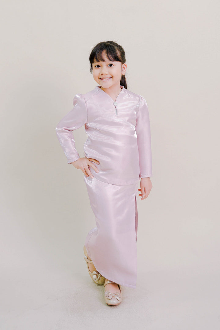 Kalea Kids Shimmer Kurung in Ash Pink