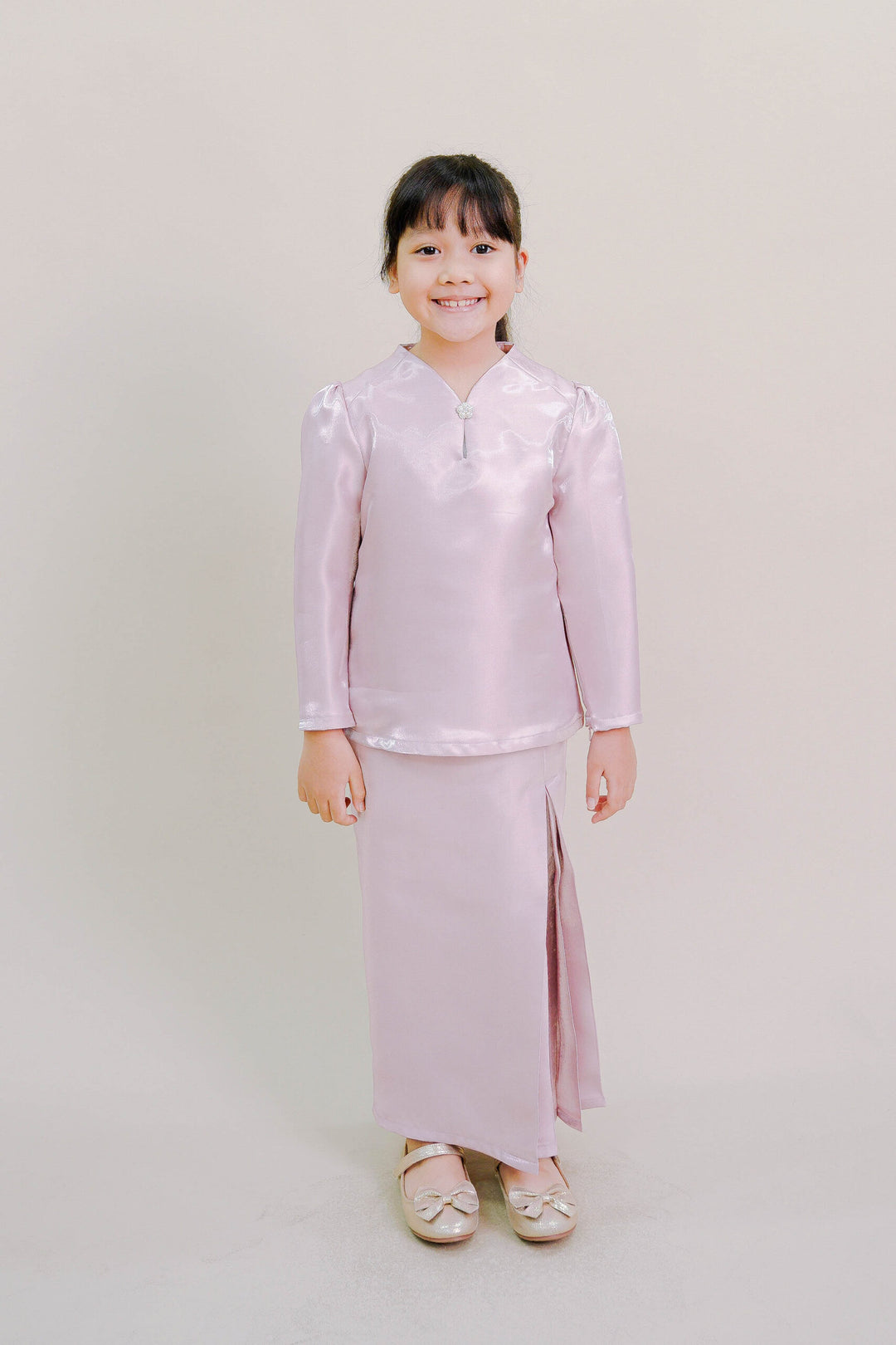 Kalea Kids Shimmer Kurung in Ash Pink