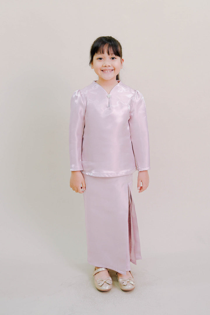 Kalea Kids Shimmer Kurung in Ash Pink