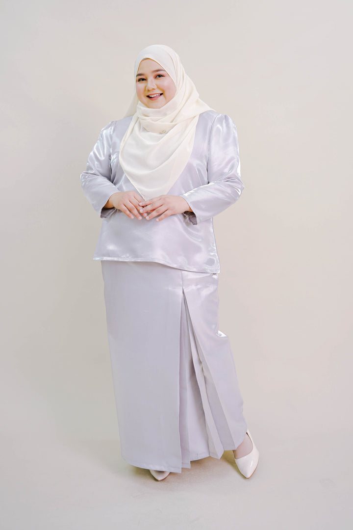 Kalea Plus Size Shimmer Kurung in Grey