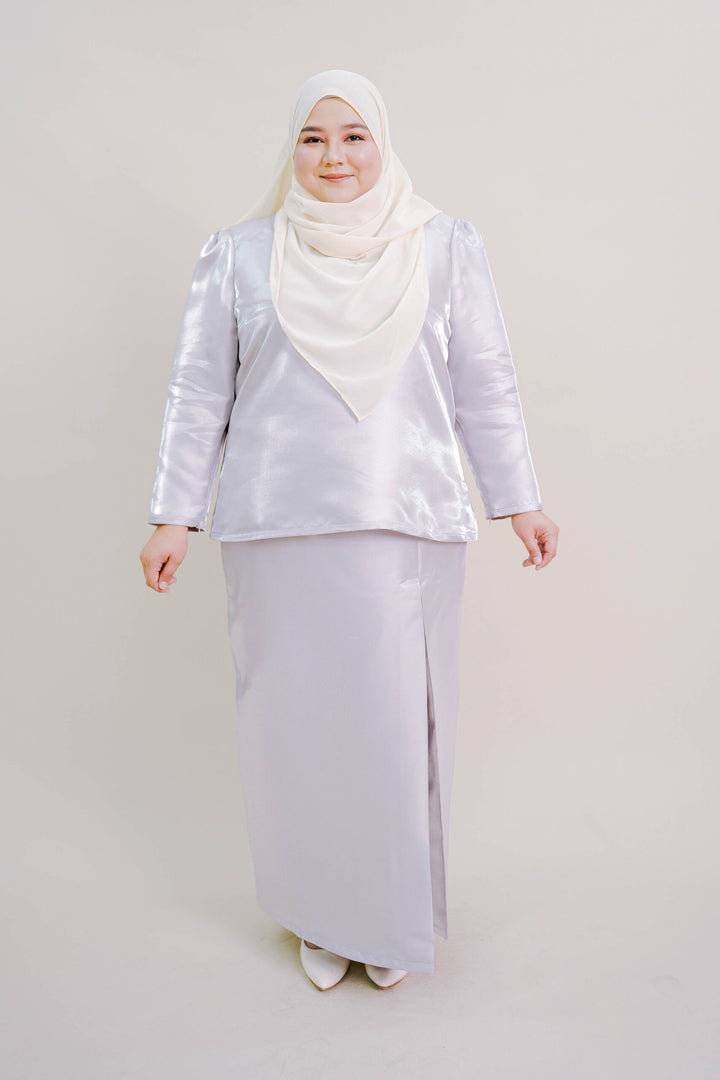 Kalea Plus Size Shimmer Kurung in Grey