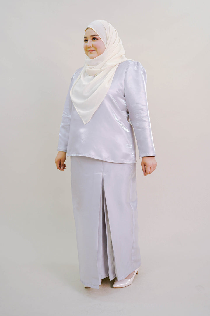 Kalea Plus Size Shimmer Kurung in Grey