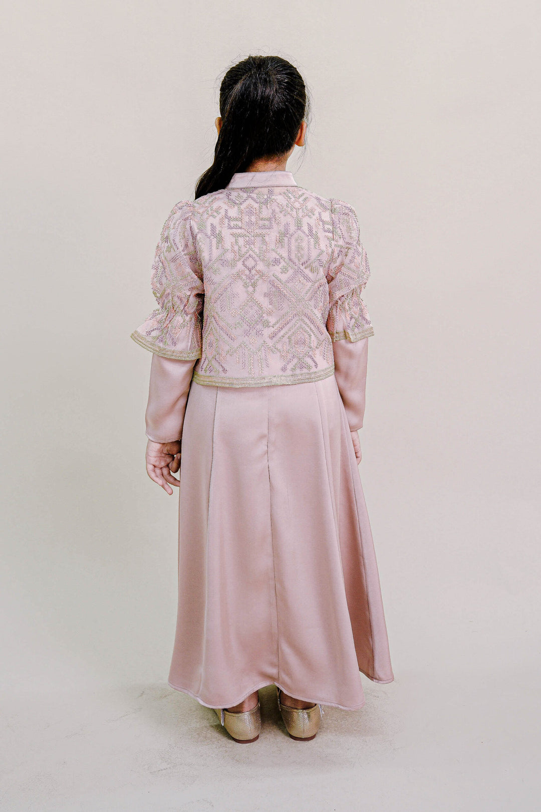 Lenora Kids Dress with Embroidered Organza Cardigan in Pink