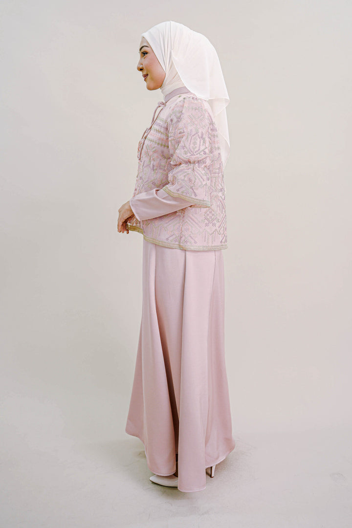 Lenora Dress with Embroidered Organza Cardigan in Pink