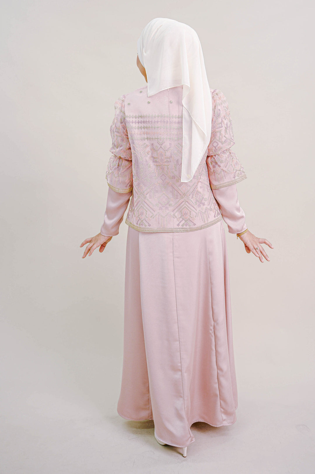 Lenora Dress with Embroidered Organza Cardigan in Pink