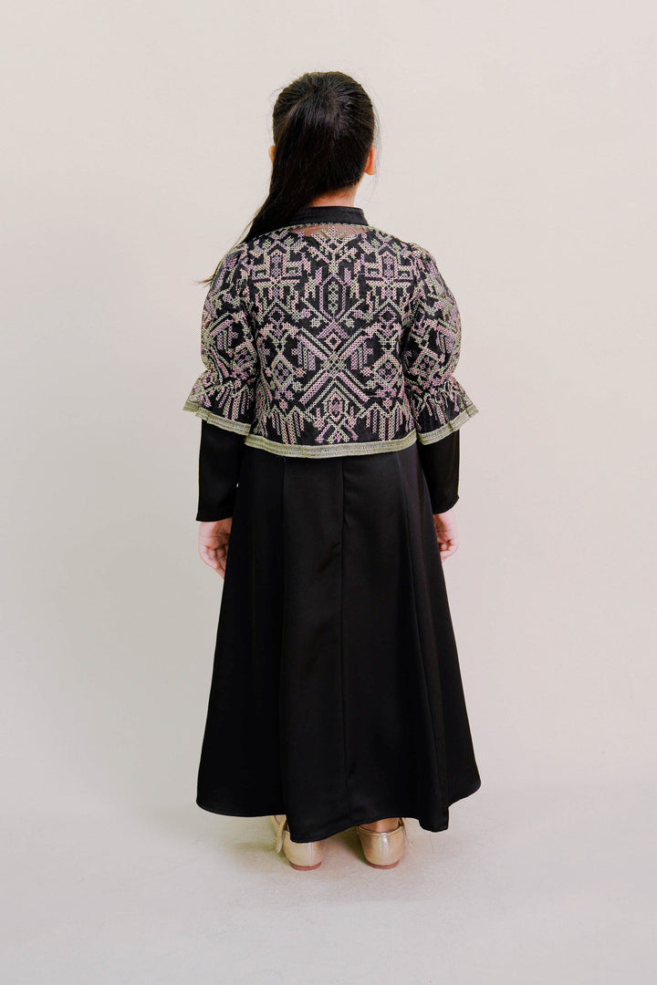 Lenora Kids Dress with Embroidered Organza Cardigan in Black