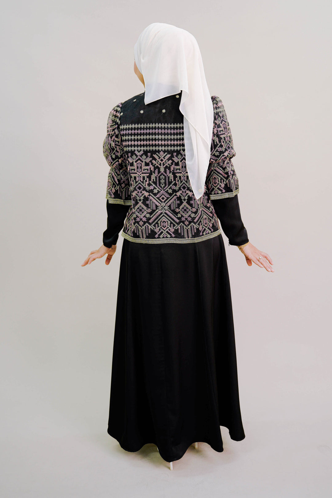 Lenora Dress with Embroidered Organza Cardigan in Black