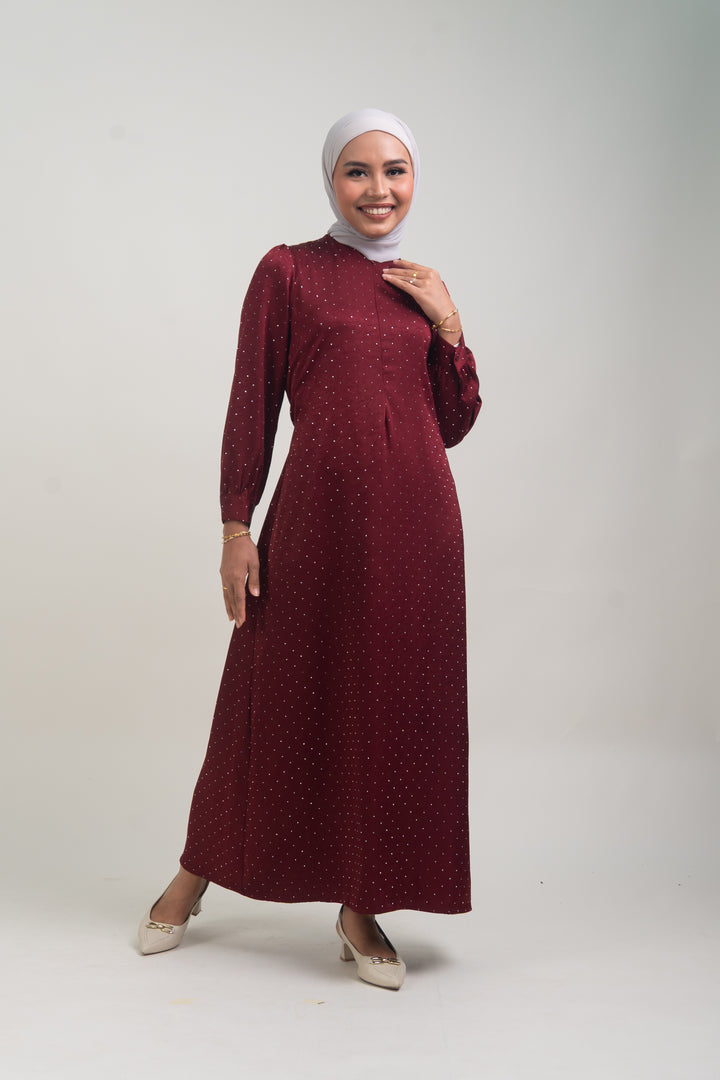 Silvie Crystal Crush Satin Dress Burgundy