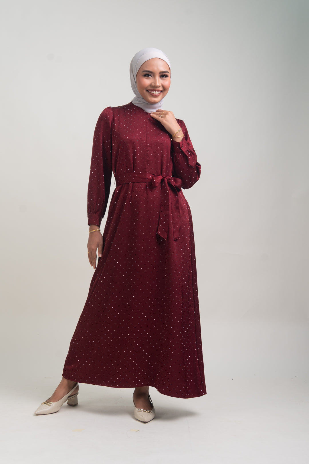 Silvie Crystal Crush Satin Dress Burgundy
