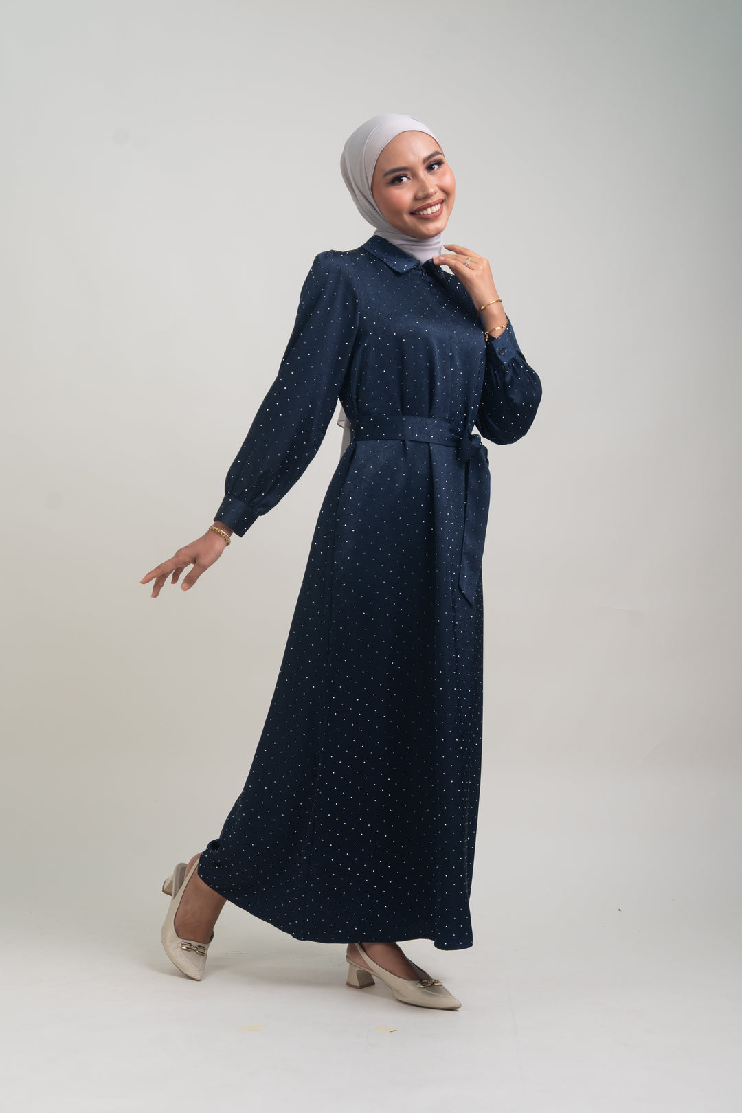 Silvie Crystal Crush Satin Dress Navy