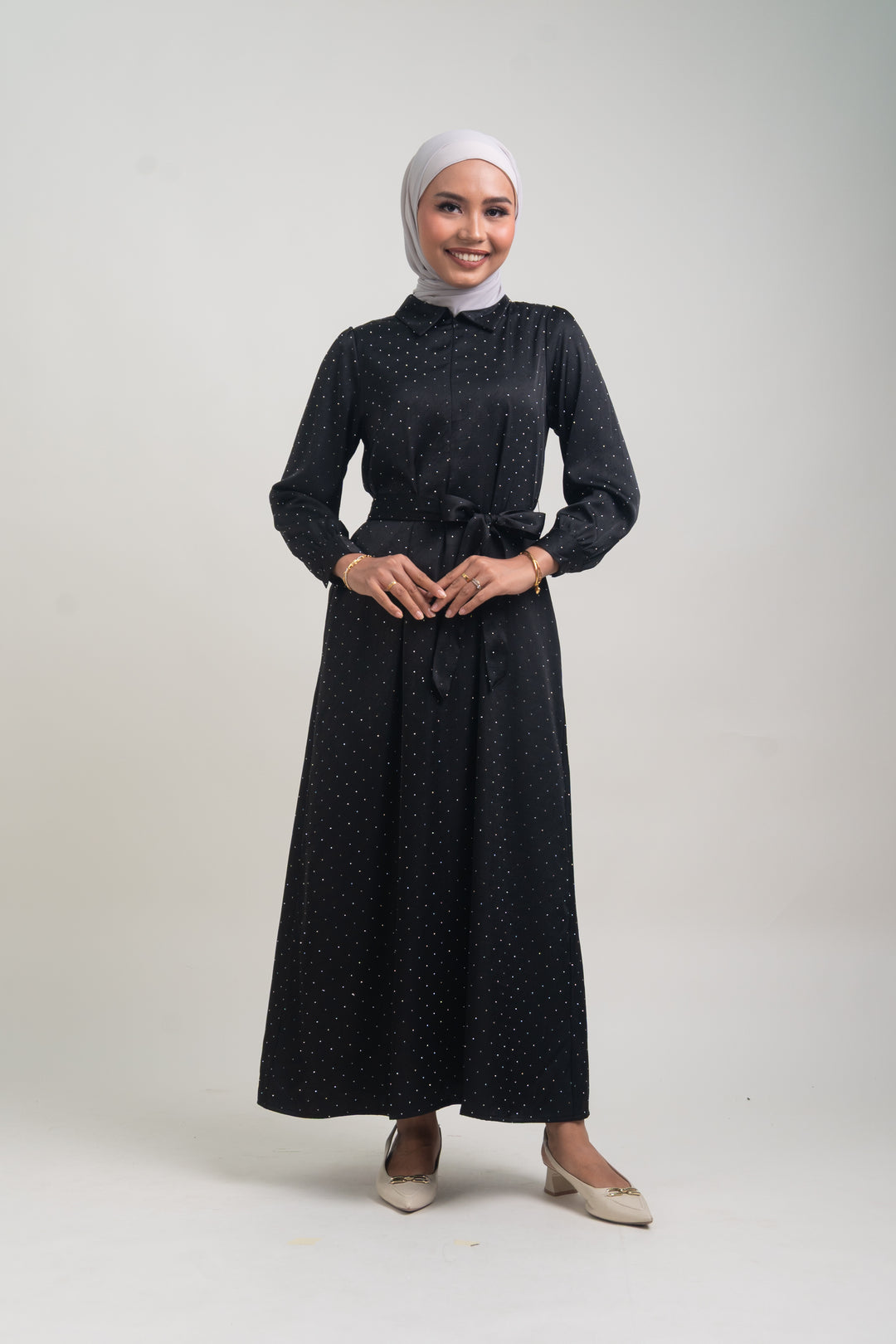 Silvie Crystal Crush Satin Dress Black