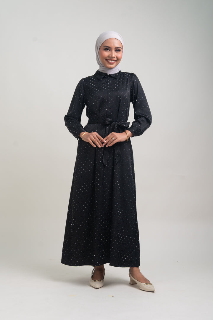Silvie Crystal Crush Satin Dress Black