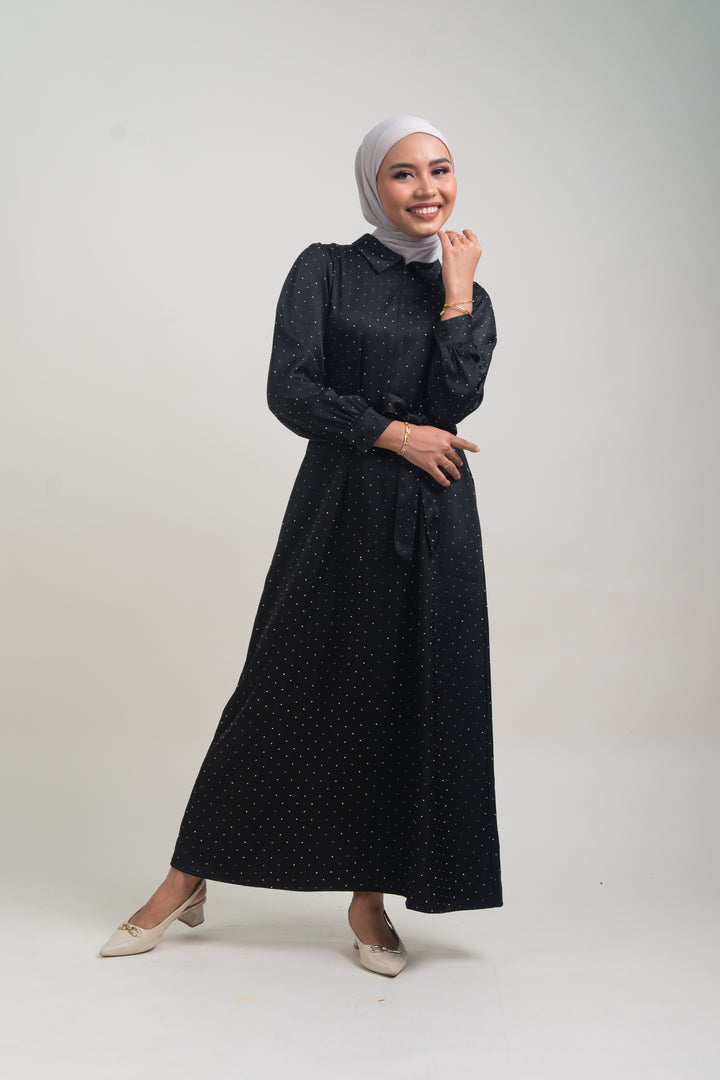Silvie Crystal Crush Satin Dress Black