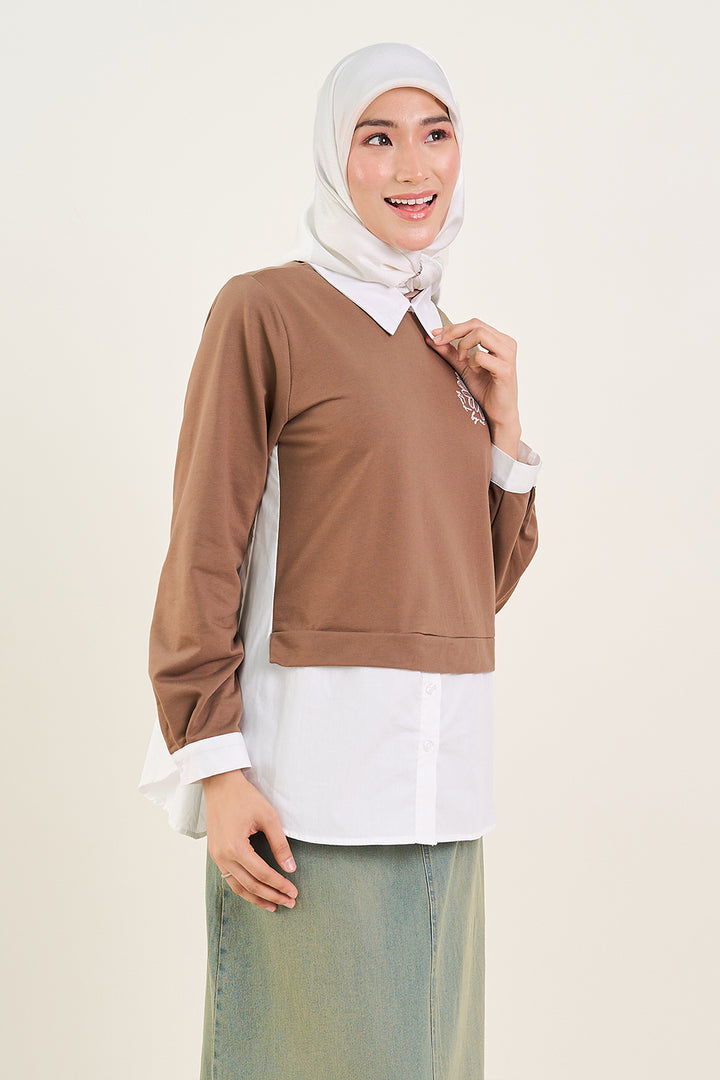 Celline Sweater Layered Shirt Mocha