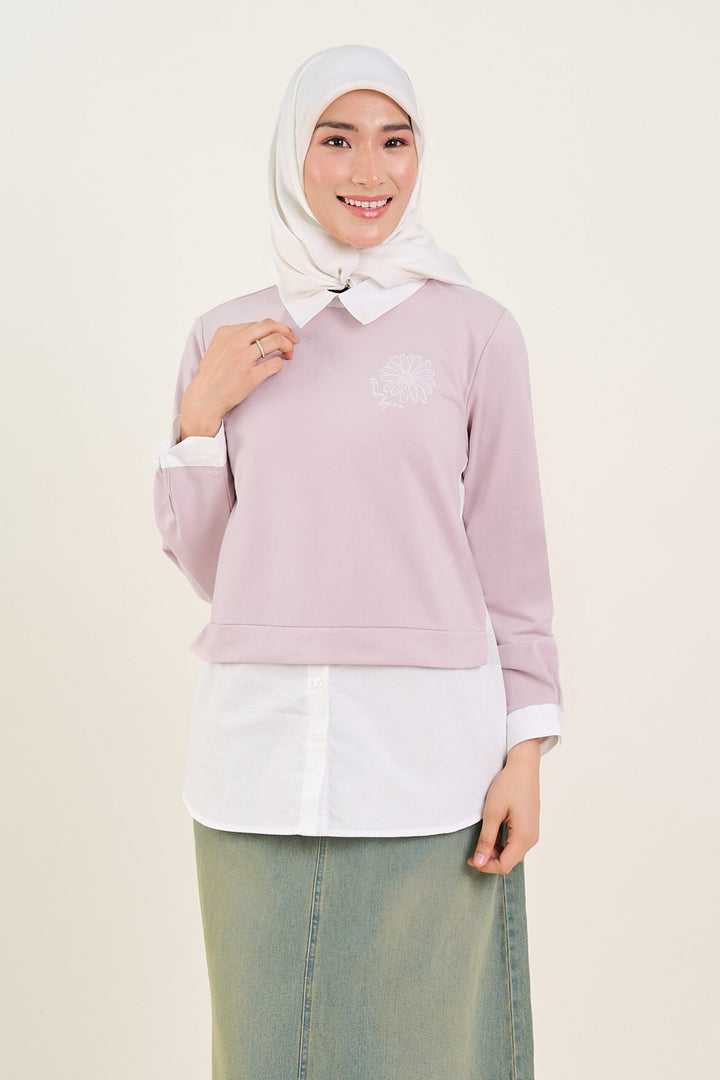 Celline Sweater Layered Shirt Pink