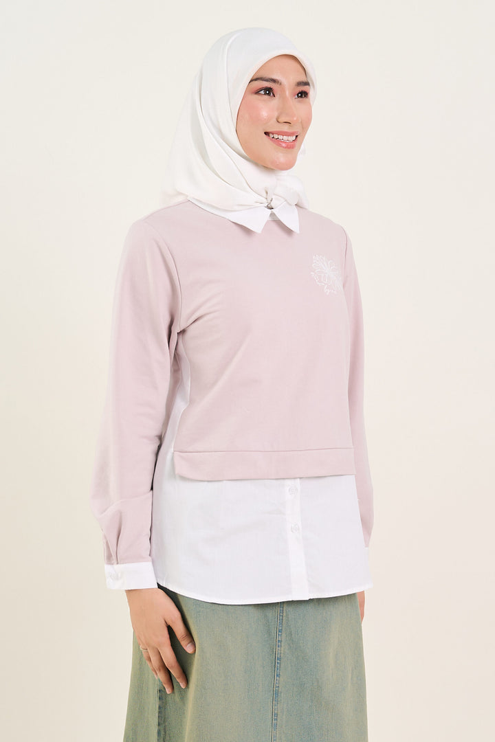 Celline Sweater Layered Shirt Pink
