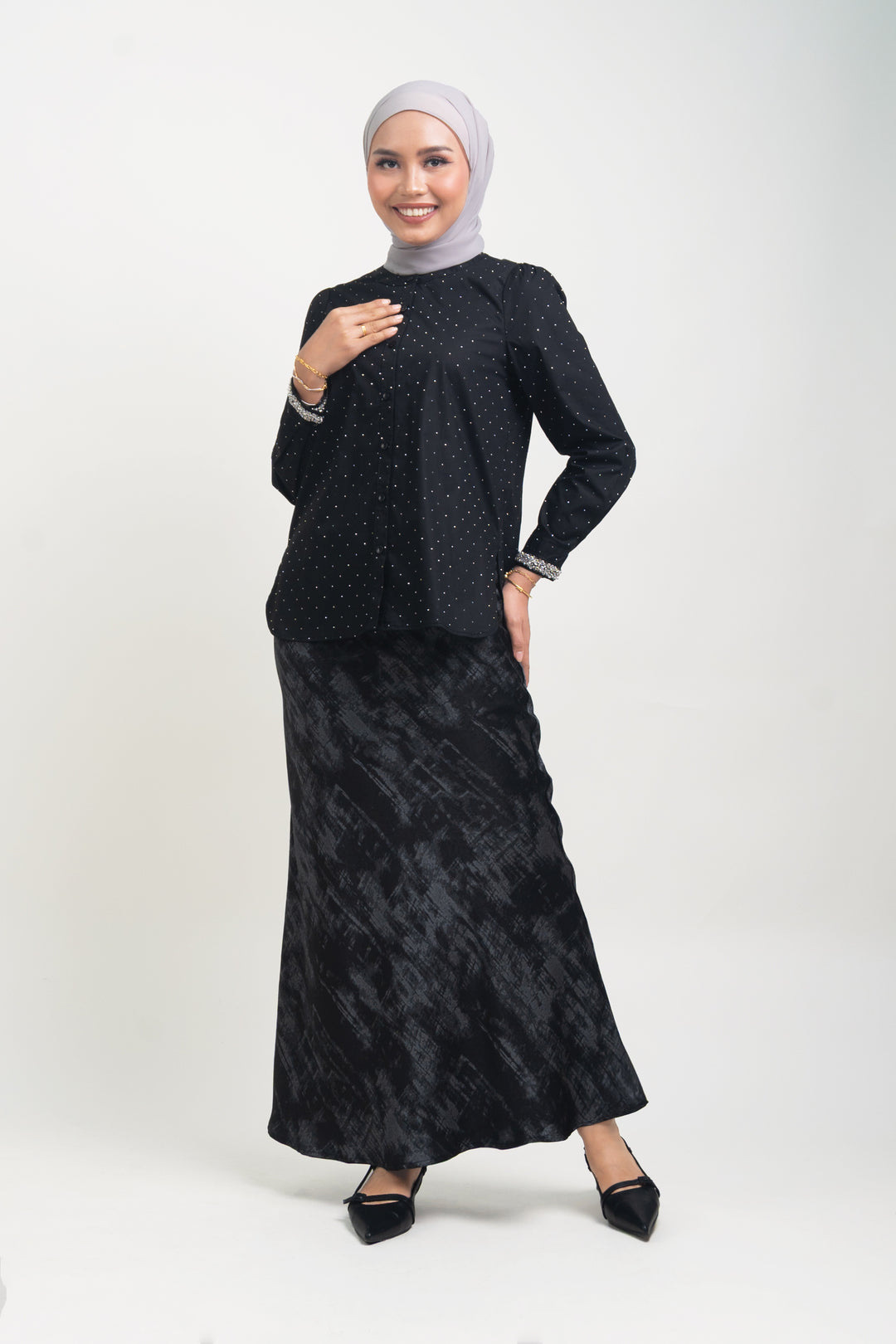 Shayla Crystal Cotton Blouse Black