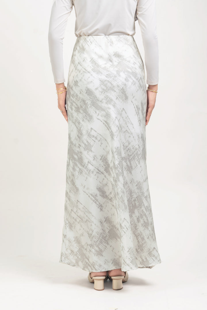 Elvina Printed Satin Skirt White