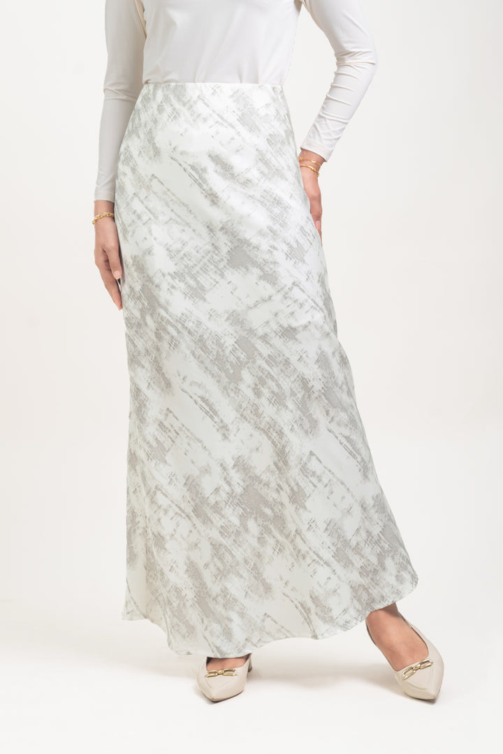 Elvina Printed Satin Skirt White