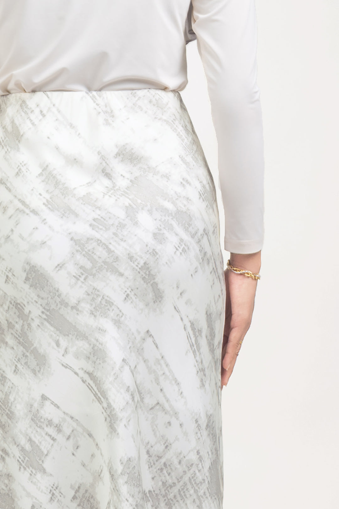 Elvina Printed Satin Skirt White