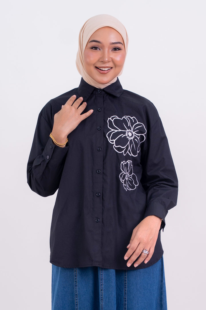 Maya Embroidered Blouse Black