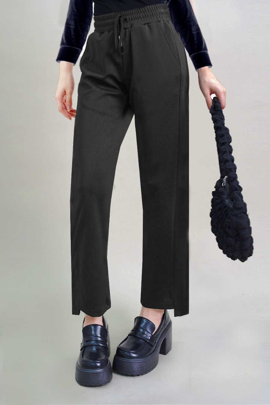 JUXTA Asymmetrical Hem Pants Black