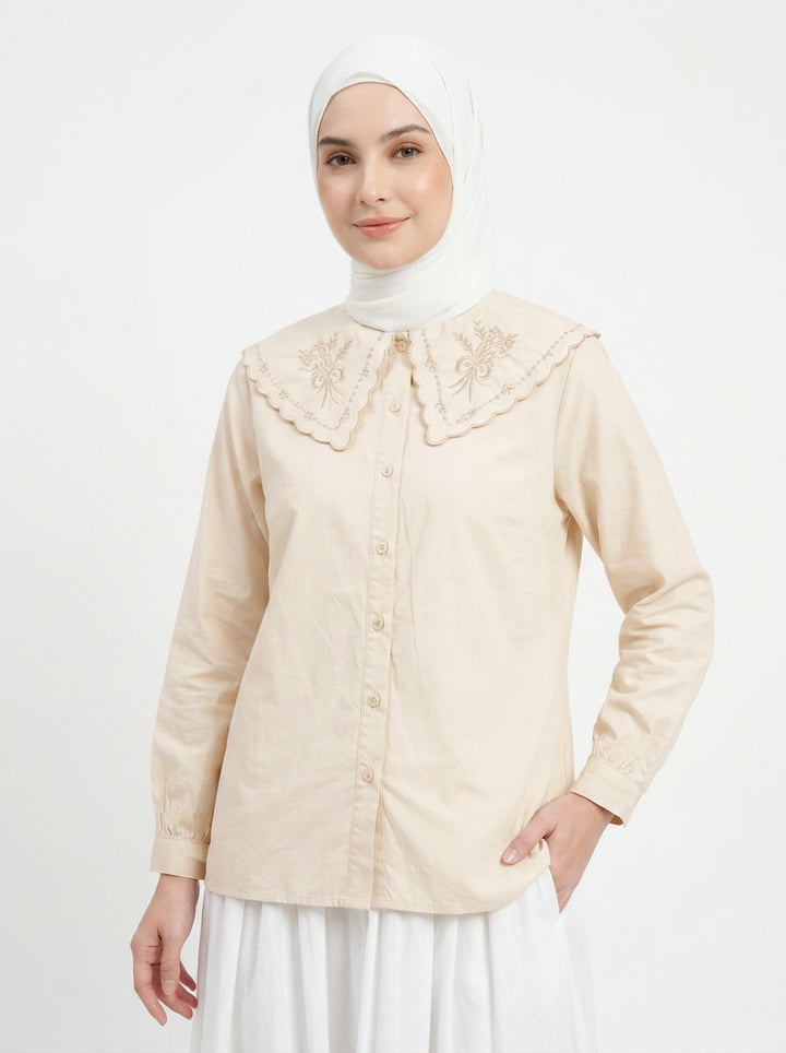 Twila Pilgrim Collar Cotton Blend Blouse