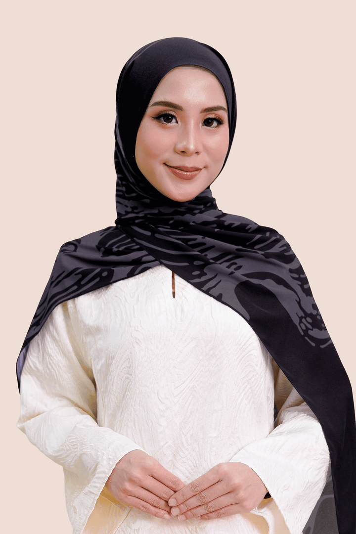 Nurani Chiffon Shawl Printed Black