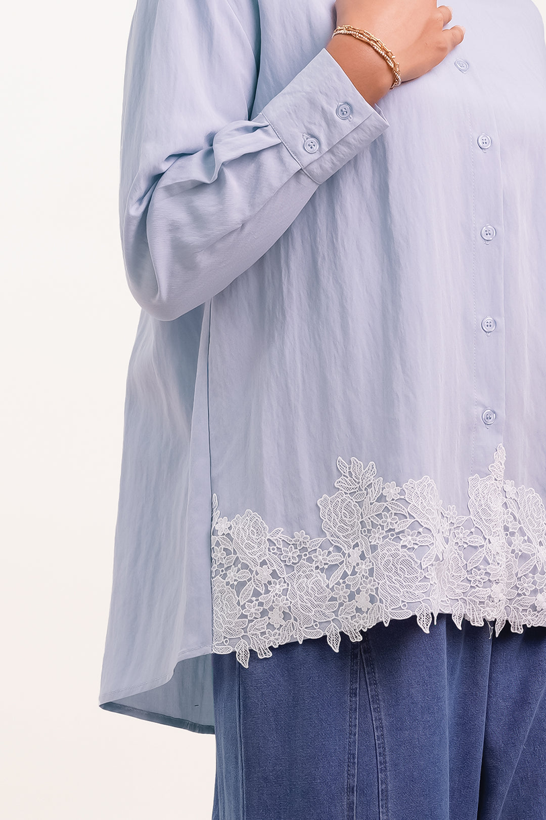 Giana Lace Cotton Blouse Soft Blue