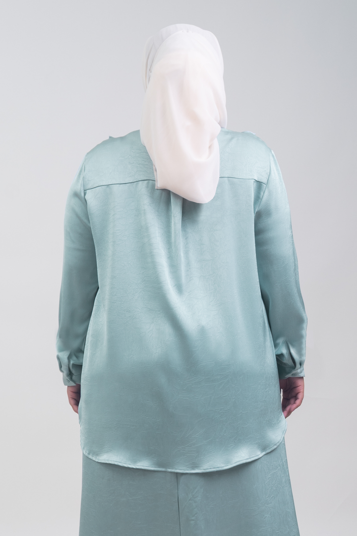 Isabelle Plus Size Satin Ruffled Blouse Greyish Blue