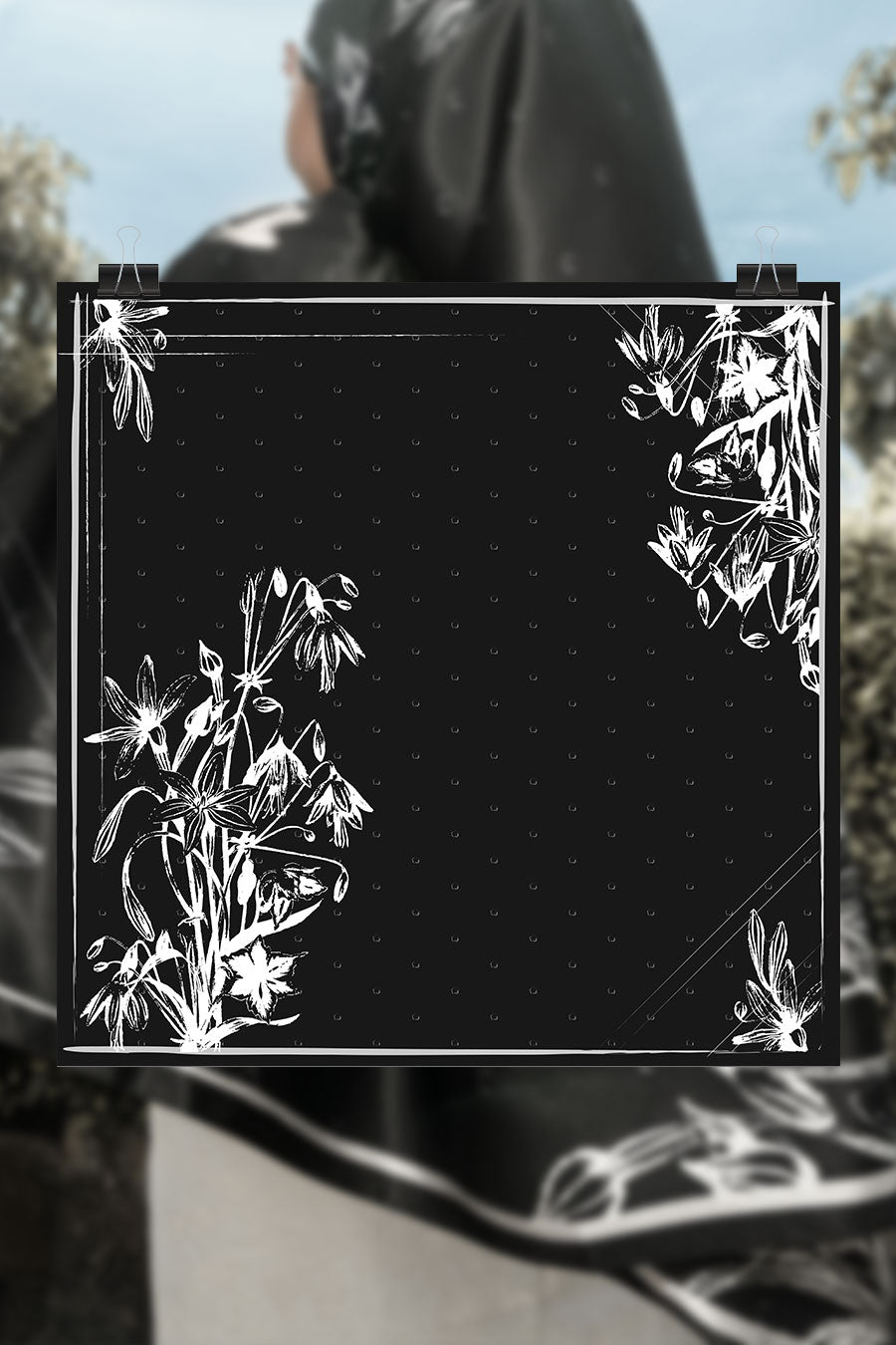 Hana Satin Printed Square Black