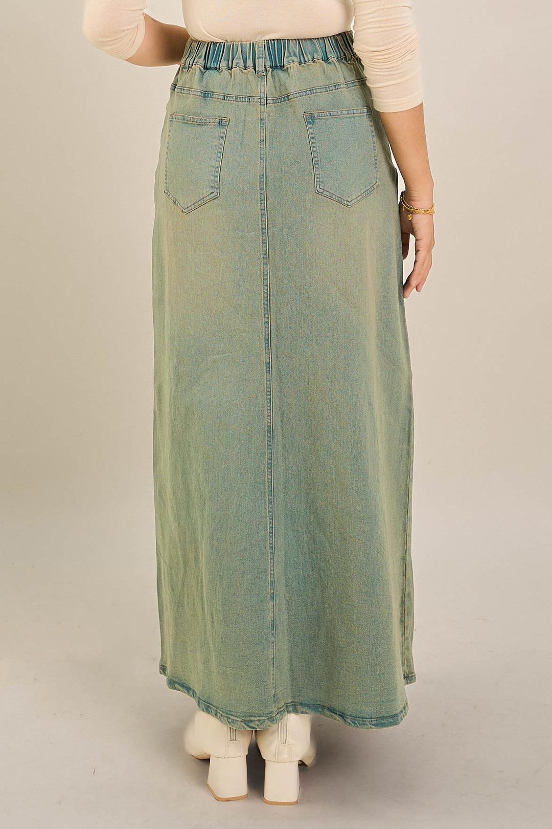 Leona Long Denim Skirt Washed Green